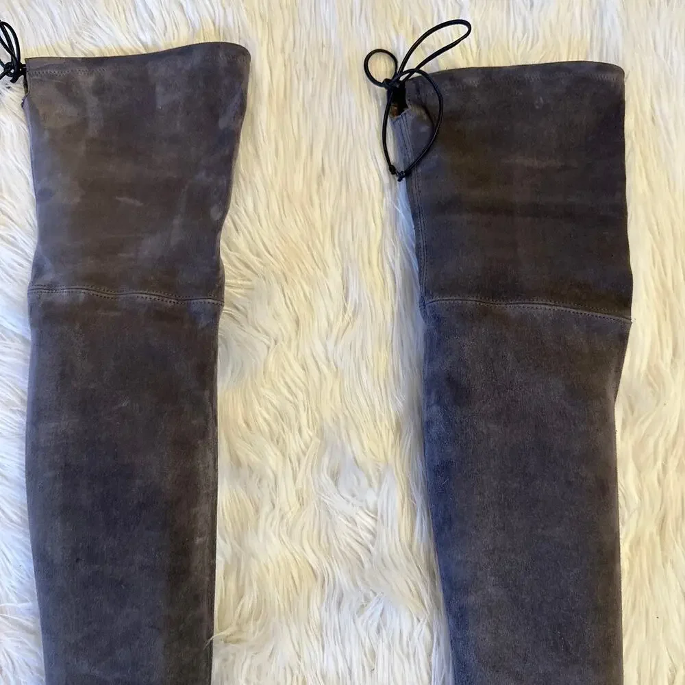 Stuart Weitzman Lowland Bold Boot Over The Knee High Boots Suede Block Heel Flat